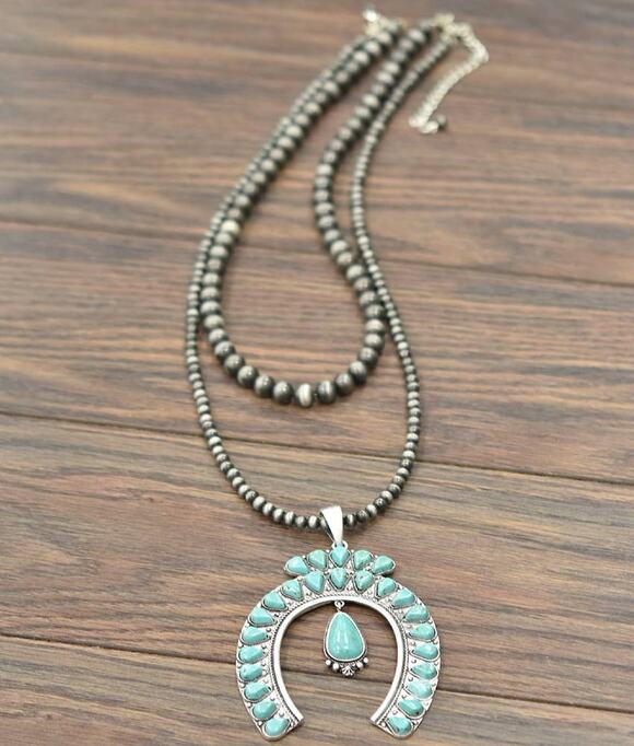 ISAC Trading Inc Jewelry - Squash Naja Turquoise Necklace – 2-Strand Boho Statement Piece